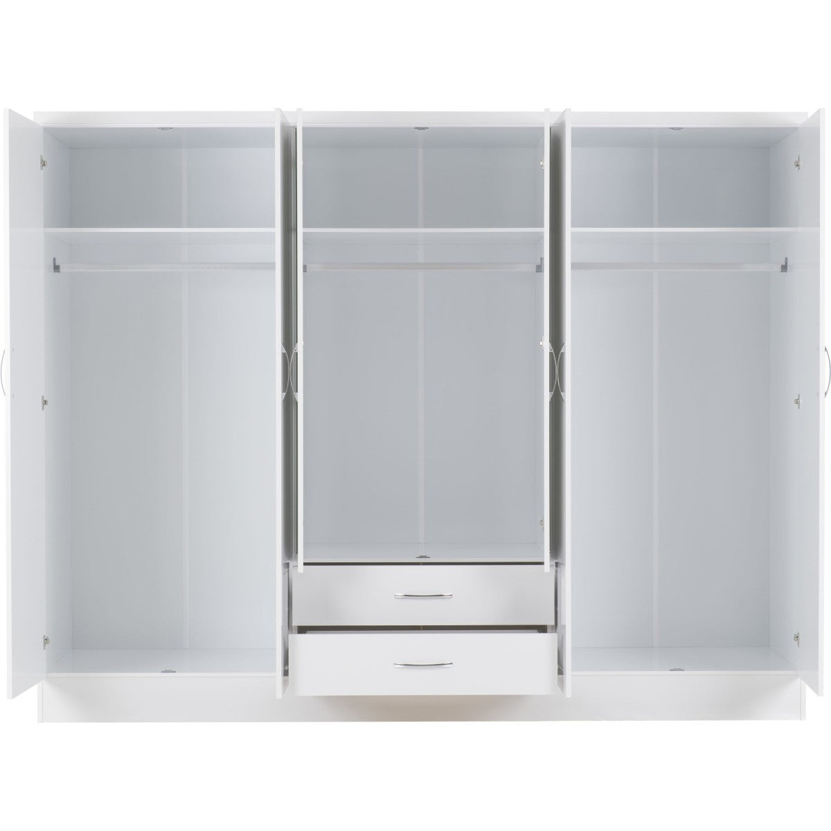 6 Door 2 Drawer Wardrobe with Mirror Ready Assembled Bedroom Storage in White