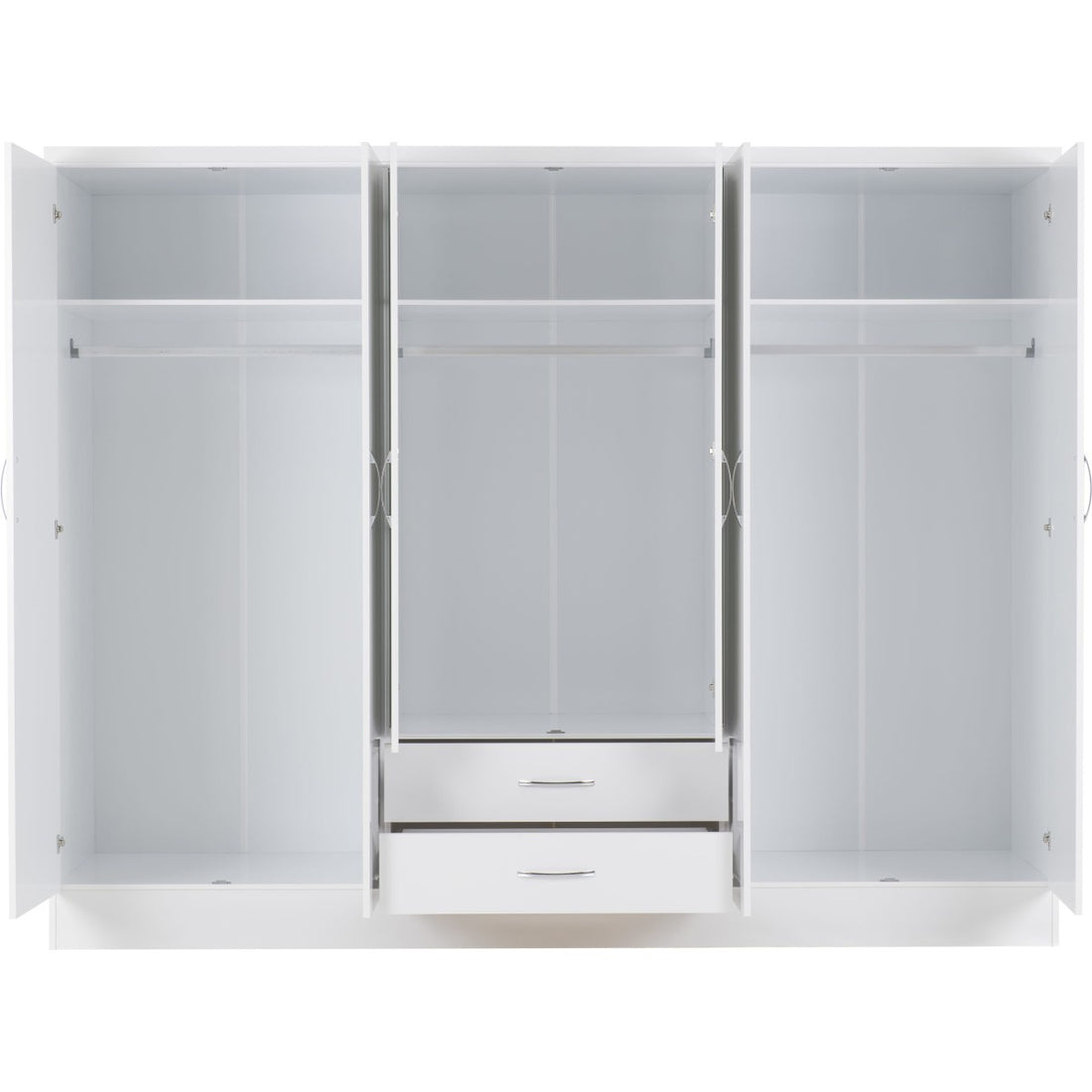 6 Door 2 Drawer Wardrobe with Mirror Ready Assembled Bedroom Storage in White
