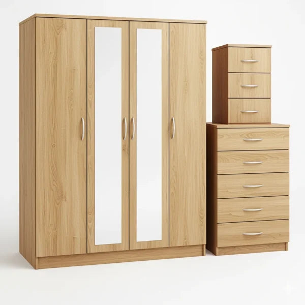 2-FULL CENTER MIRROR 4 DOOR WARDROBE SET (Assembled)