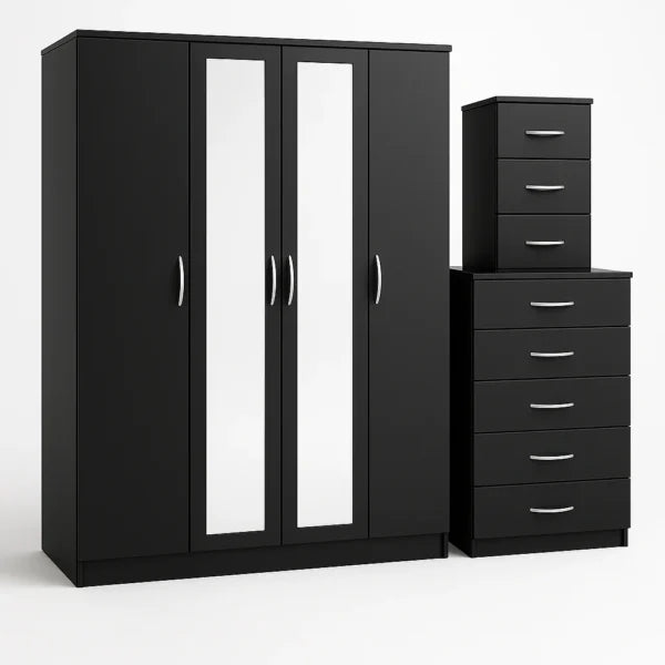 2-FULL CENTER MIRROR 4 DOOR WARDROBE SET (Assembled)