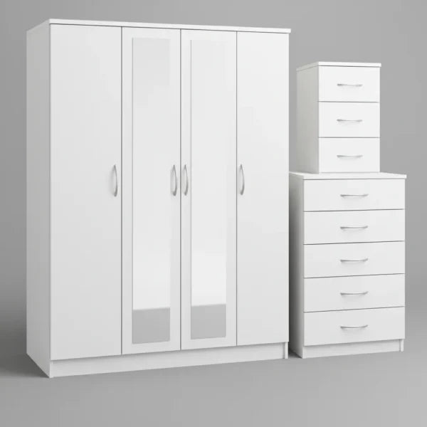 2-FULL CENTER MIRROR 4 DOOR WARDROBE SET (Assembled)