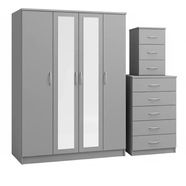 2-FULL CENTER MIRROR 4 DOOR WARDROBE SET (Assembled)