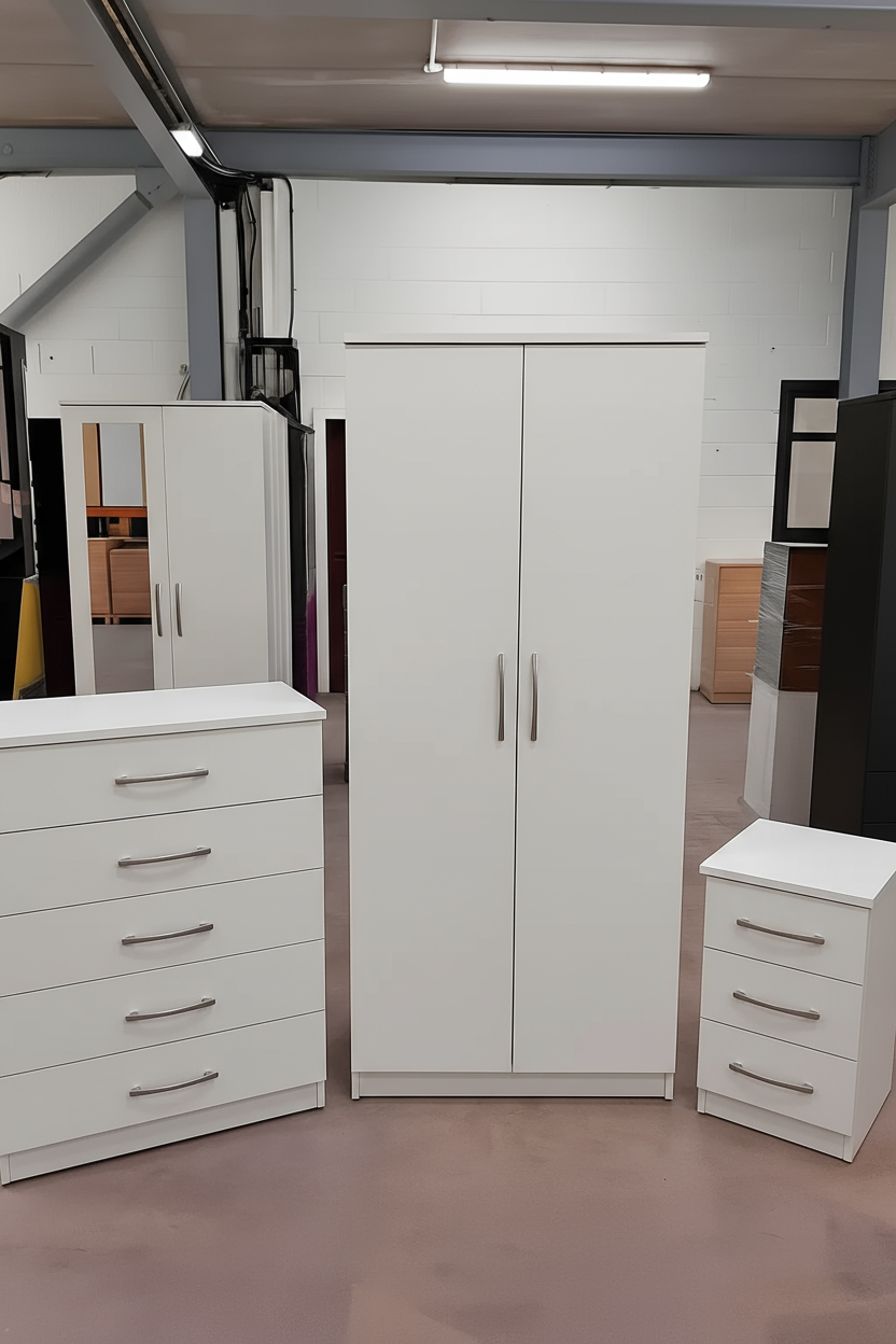 2 Door Wardrobe Set With Chest Of Drawers and Bedside Table White