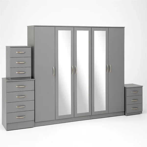 3-FULL MIRROR 5 DOOR WARDROBE SET (Assembled)
