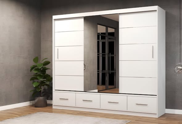 Modern 256cm Sliding Center Mirrored Wardrobe – Flatpack