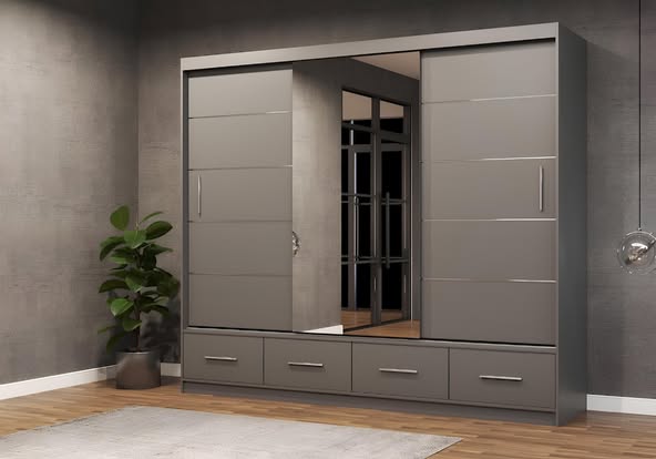 Modern 256cm Sliding Center Mirrored Wardrobe – Flatpack