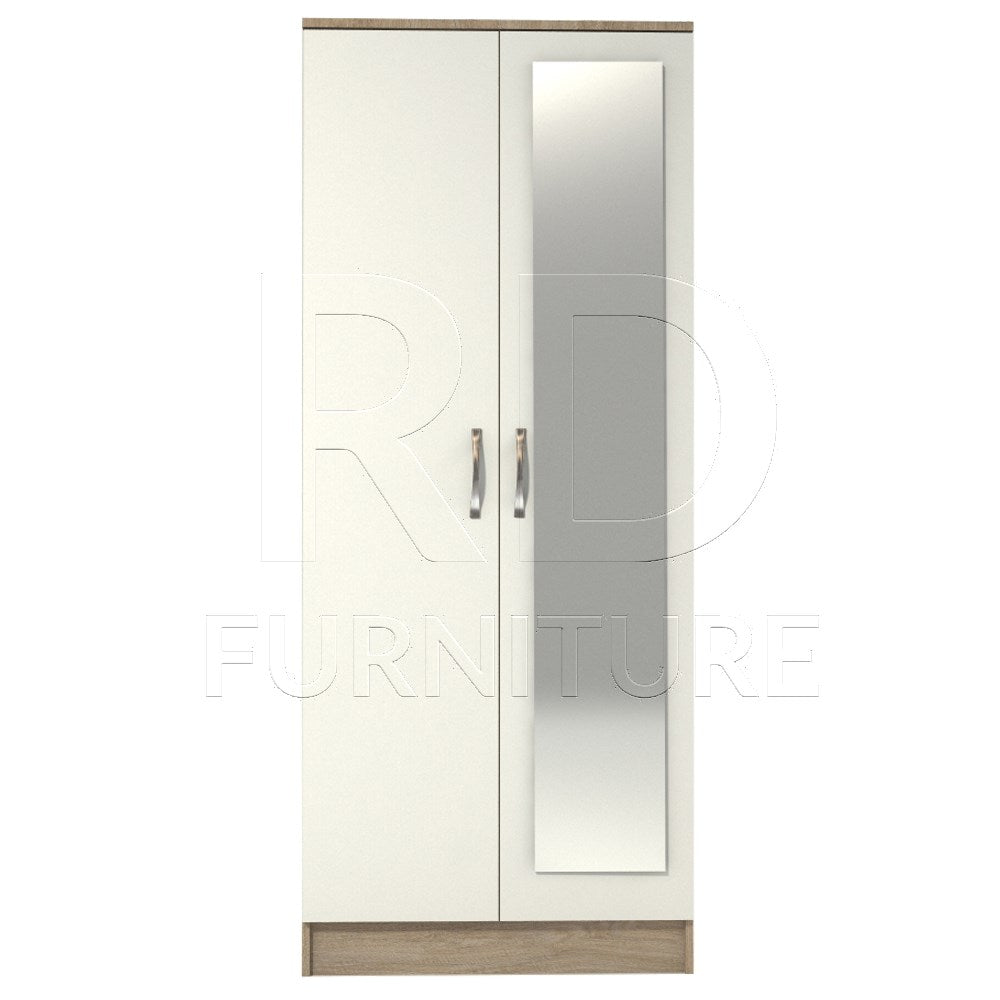 Ready assembled Classic 2 Door Mirrored Wardrobe Oak And White