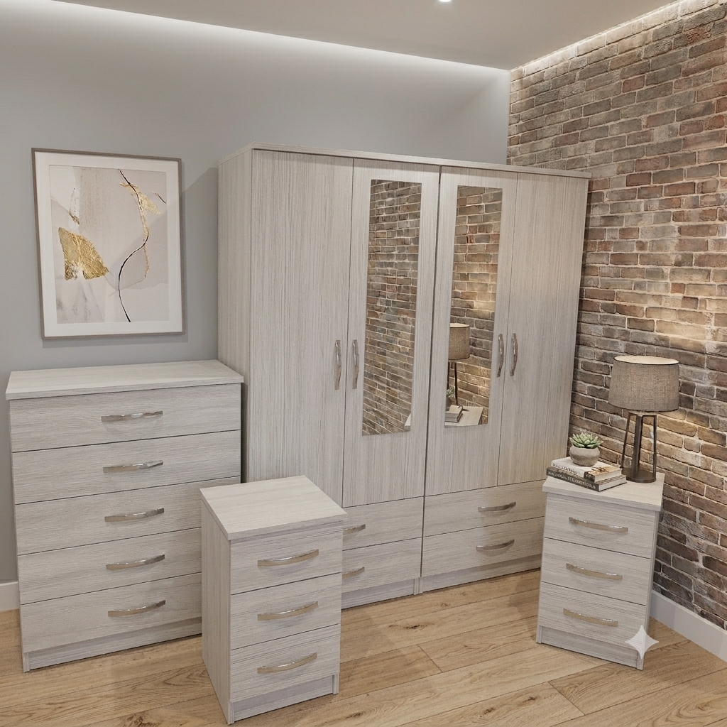 4 Door Wardrobe Bedroom Furniture Set with Chest of Drawers  – Fully Assembled