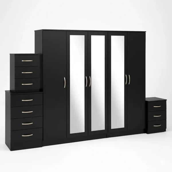 3-FULL MIRROR 5 DOOR WARDROBE SET (Assembled)