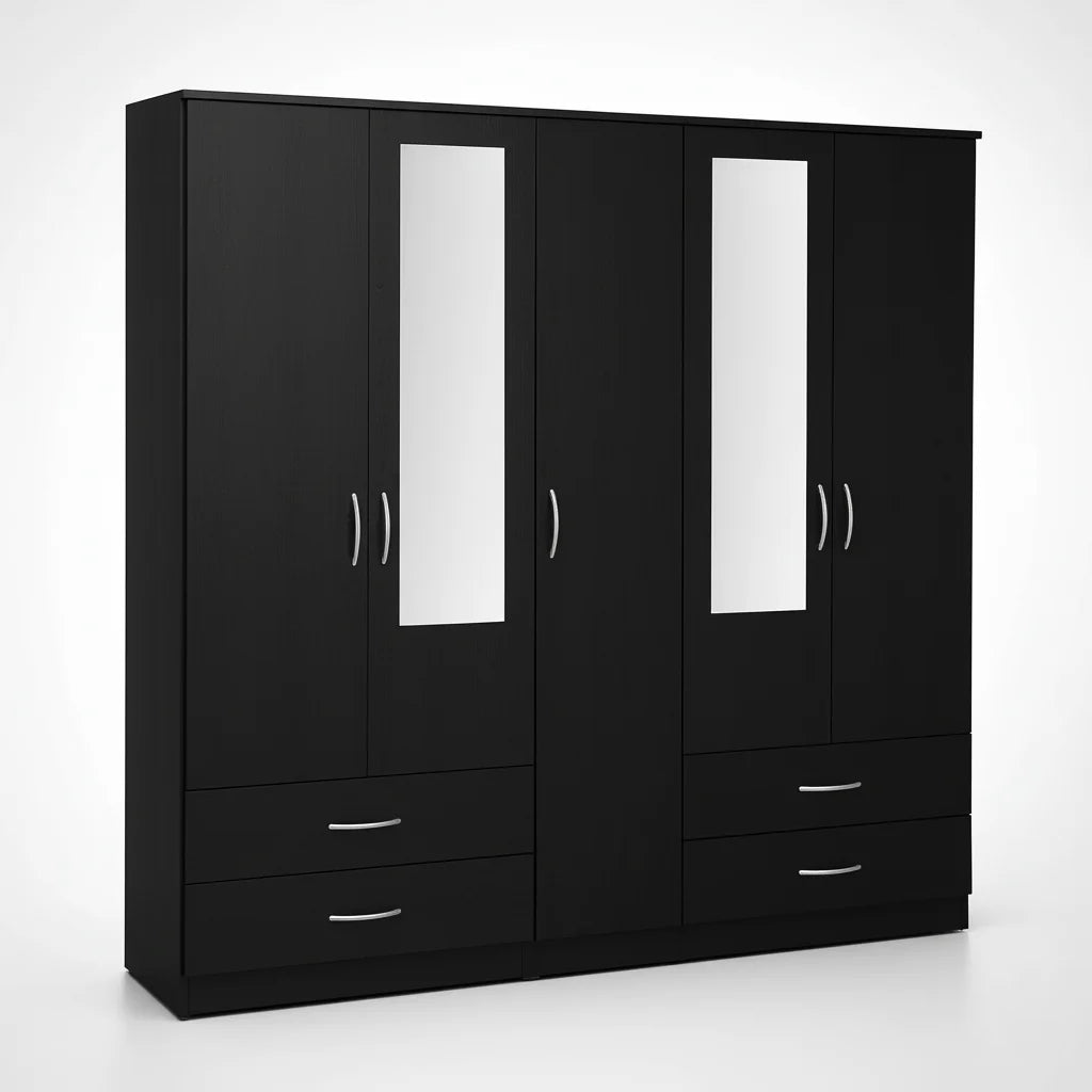 2-HALF MIRROR 5 DOOR WARDROBE SET (Assembled)