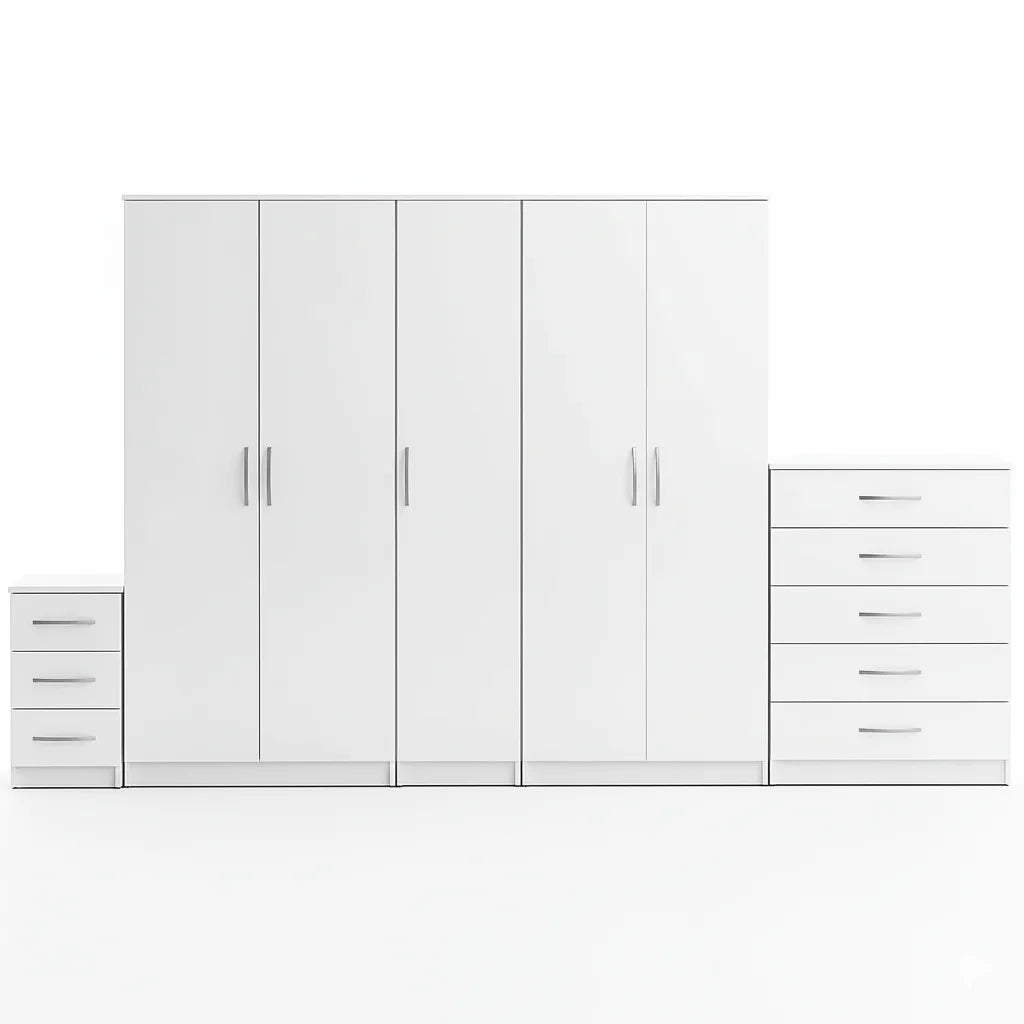 1-FULL MIRROR 5 DOOR WARDROBE SET (Assembled)