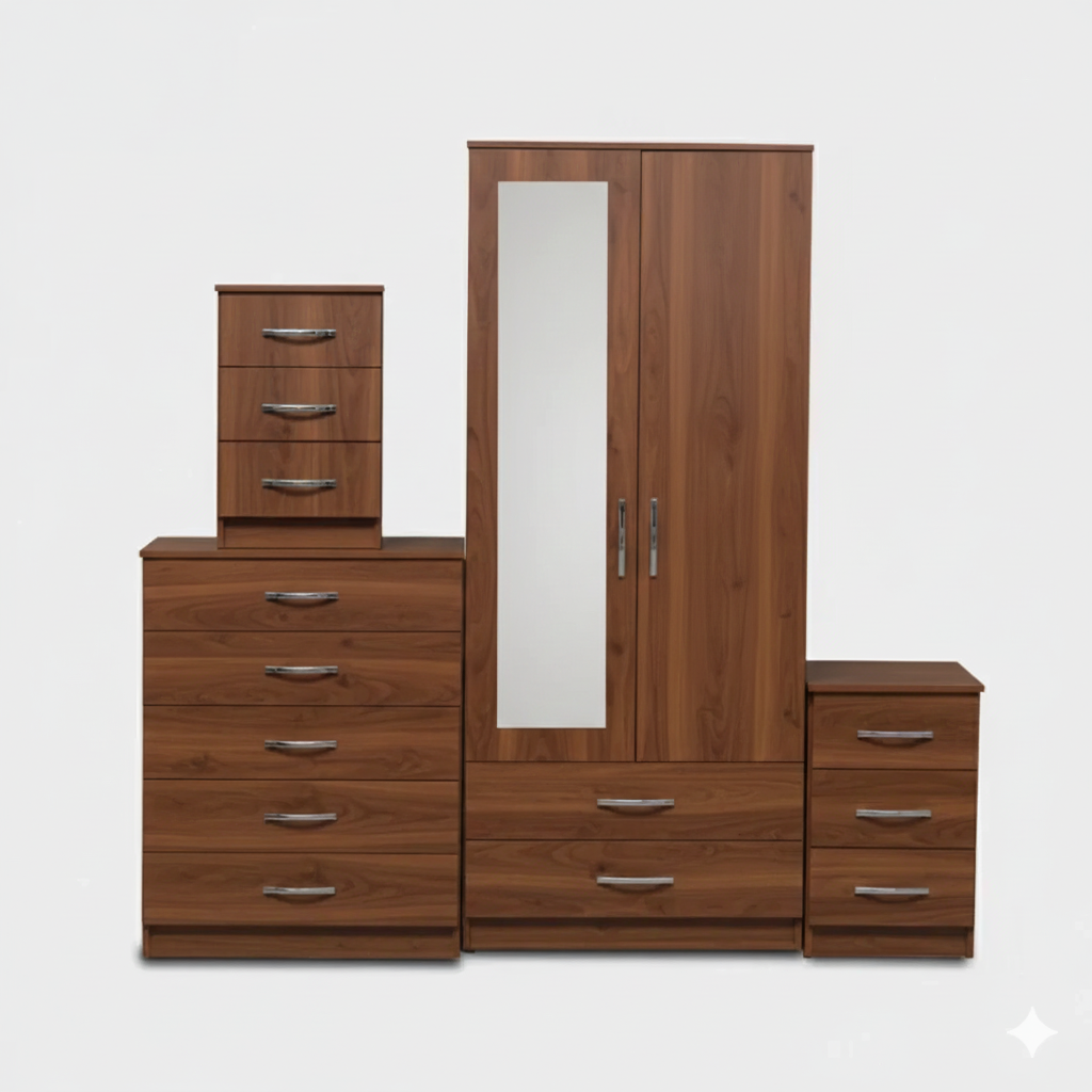 1-HALF MIRROR 2-DOOR WARDROBE SET ( Assembled )