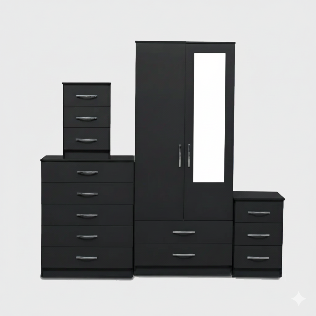 1-HALF MIRROR 2-DOOR WARDROBE SET ( Assembled )