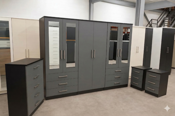 Modern Slate Grey & Charcoal 4-Piece Bedroom Furniture Set