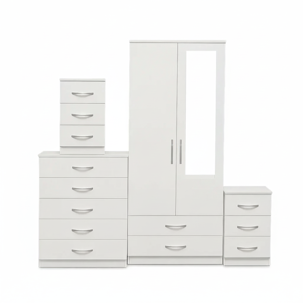 1-HALF MIRROR 2-DOOR WARDROBE SET ( Assembled )