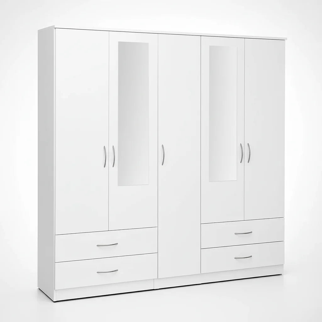 2-HALF MIRROR 5 DOOR WARDROBE SET (Assembled)