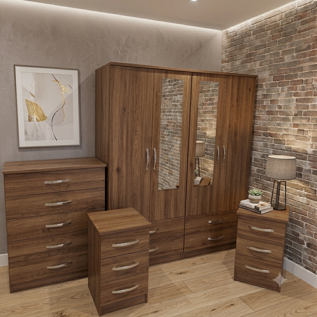 4 Door Wardrobe Bedroom Furniture Set with Chest of Drawers  – Fully Assembled
