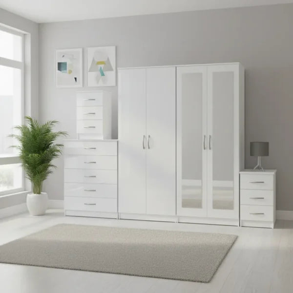 2-FULL MIRROR 4 DOOR WARDROBE SET (Assembled)