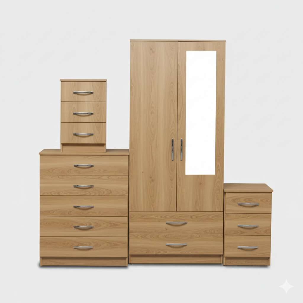 1-HALF MIRROR 2-DOOR WARDROBE SET ( Assembled )