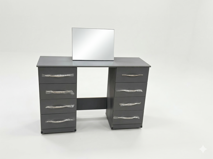Modern 8-Drawer Dressing Table with Mirror – Sleek Grey Finish
