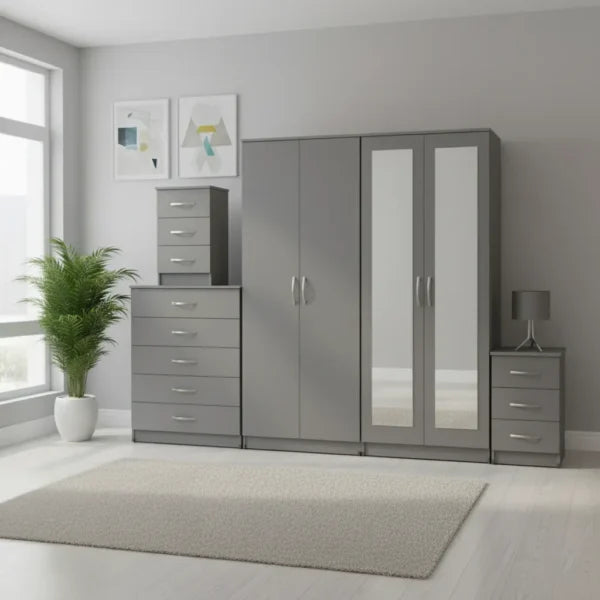 2-FULL MIRROR 4 DOOR WARDROBE SET (Assembled)
