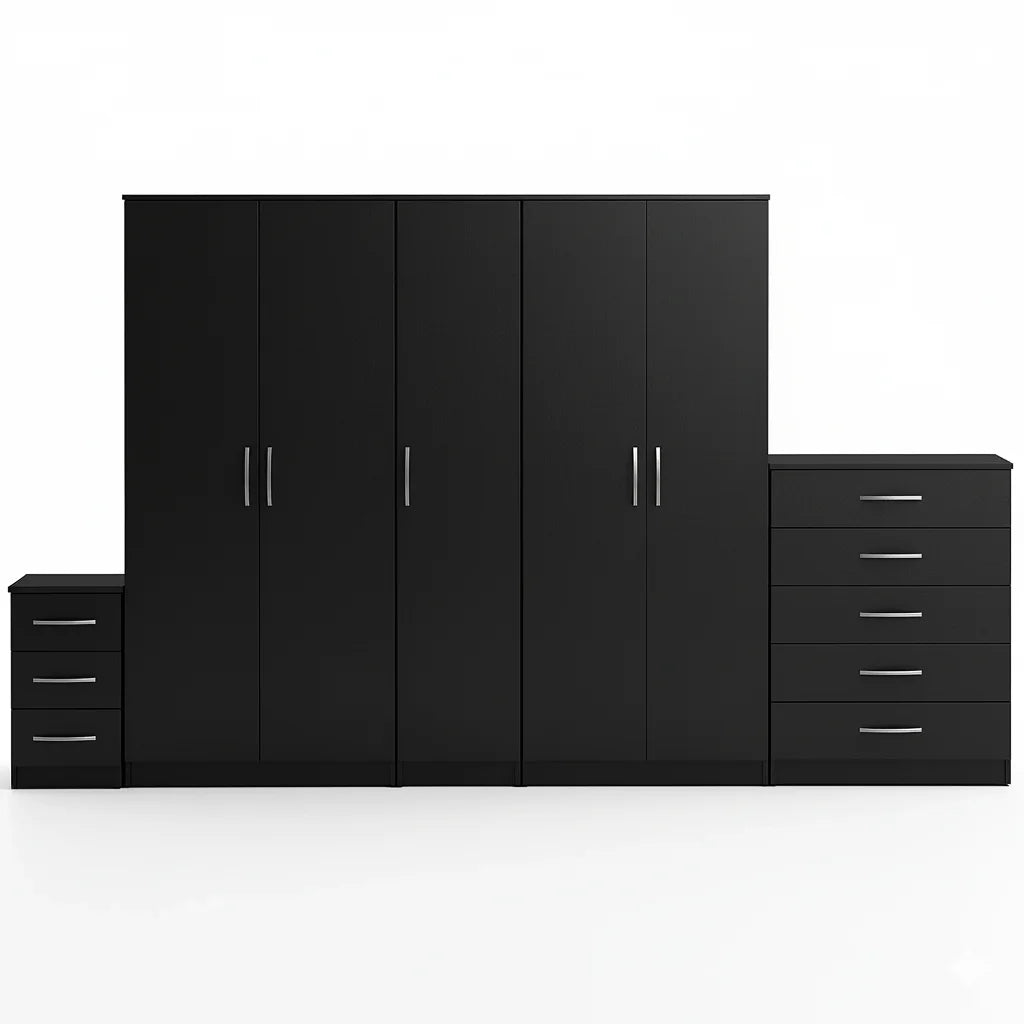 1-FULL MIRROR 5 DOOR WARDROBE SET (Assembled)