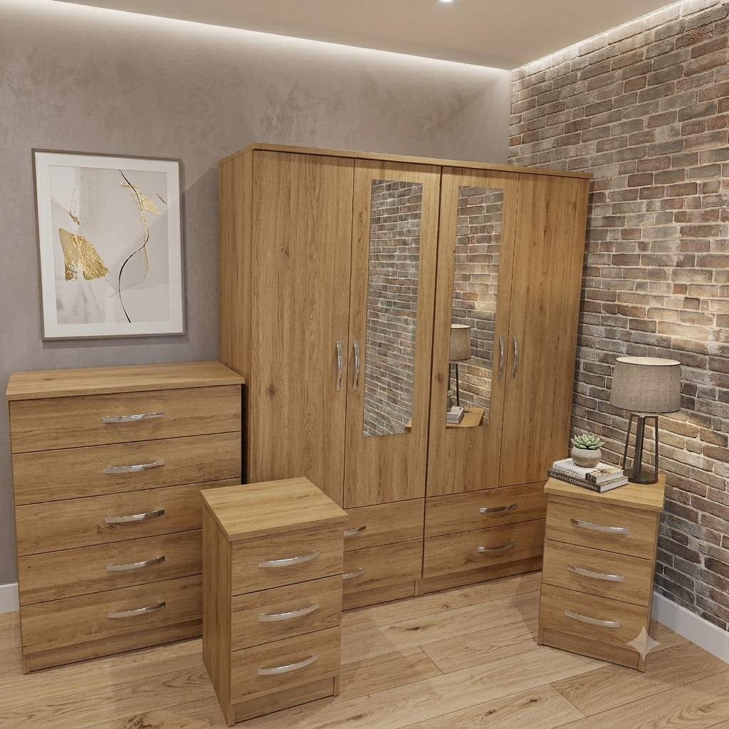 4 Door Wardrobe Bedroom Furniture Set with Chest of Drawers  – Fully Assembled