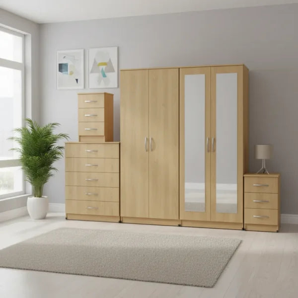 2-FULL MIRROR 4 DOOR WARDROBE SET (Assembled)