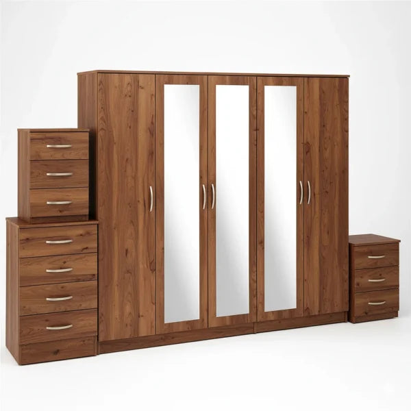 3-FULL MIRROR 5 DOOR WARDROBE SET (Assembled)