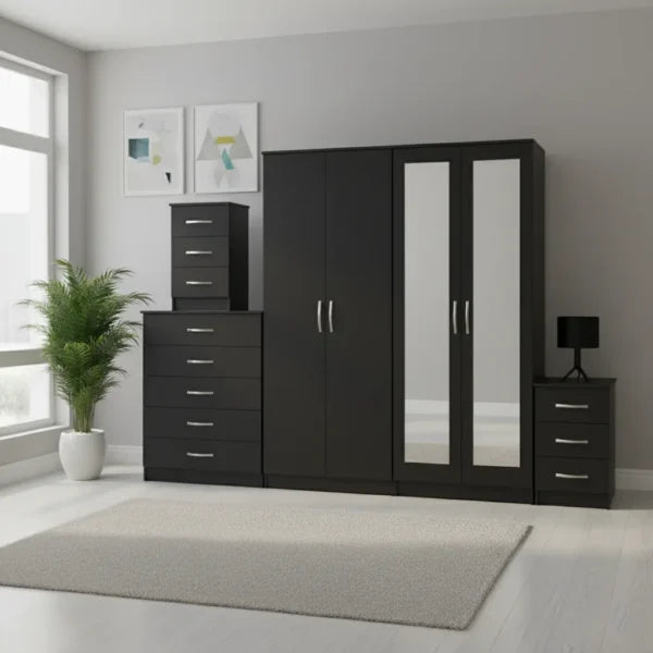 2-FULL MIRROR 4 DOOR WARDROBE SET (Assembled)