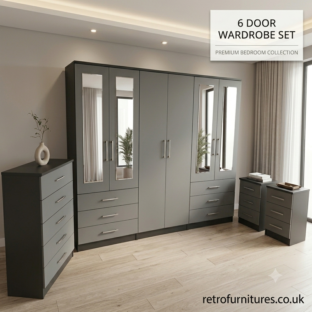 Modern Slate Grey & Charcoal 4-Piece Bedroom Furniture Set