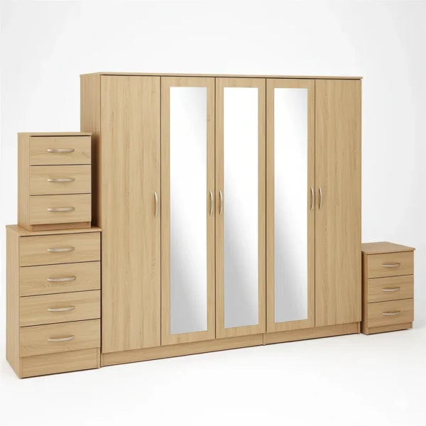 3-FULL MIRROR 5 DOOR WARDROBE SET (Assembled)