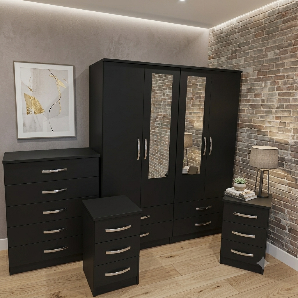 4 Door Wardrobe Bedroom Furniture Set with Chest of Drawers  – Fully Assembled