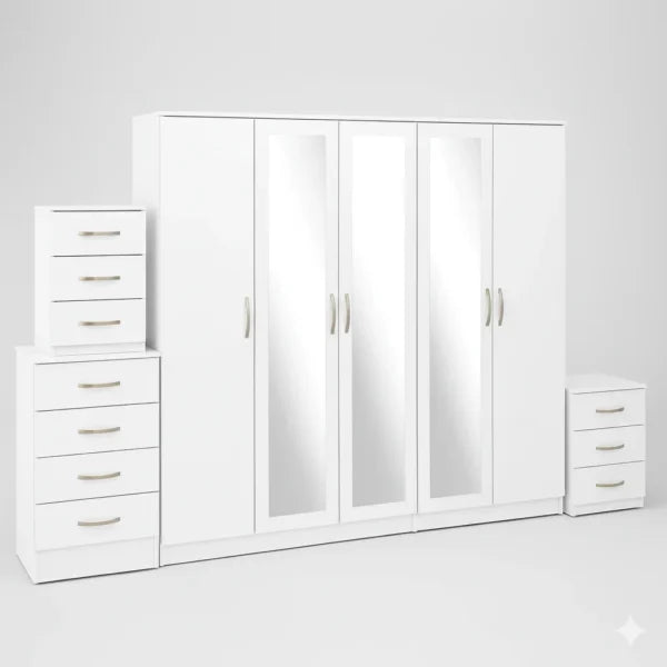 3-FULL MIRROR 5 DOOR WARDROBE SET (Assembled)
