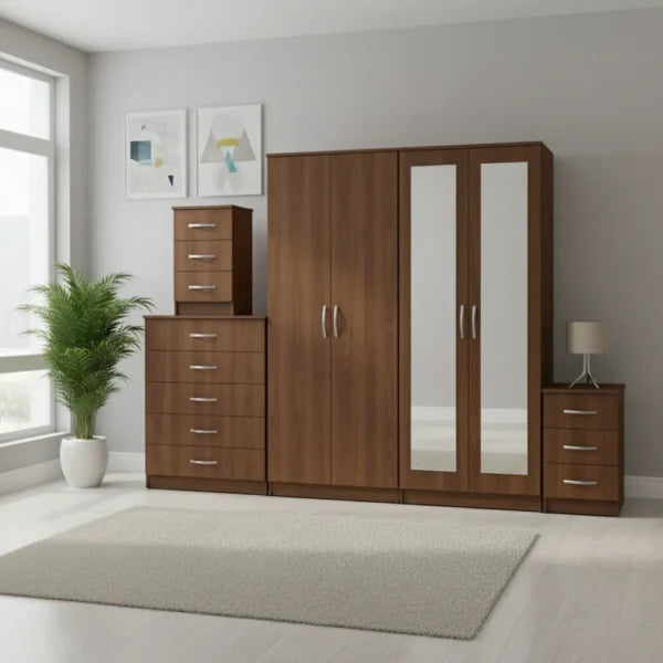 2-FULL MIRROR 4 DOOR WARDROBE SET (Assembled)