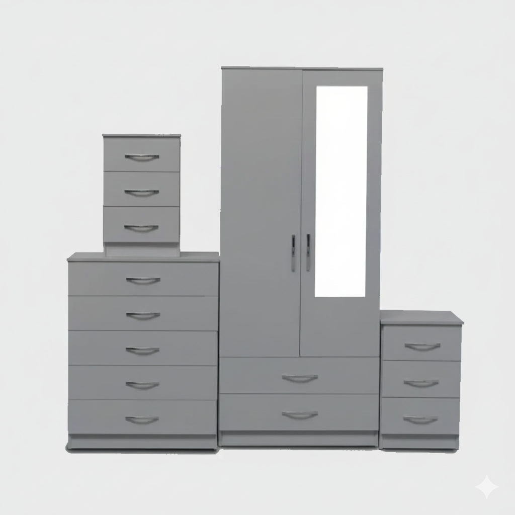 1-HALF MIRROR 2-DOOR WARDROBE SET ( Assembled )