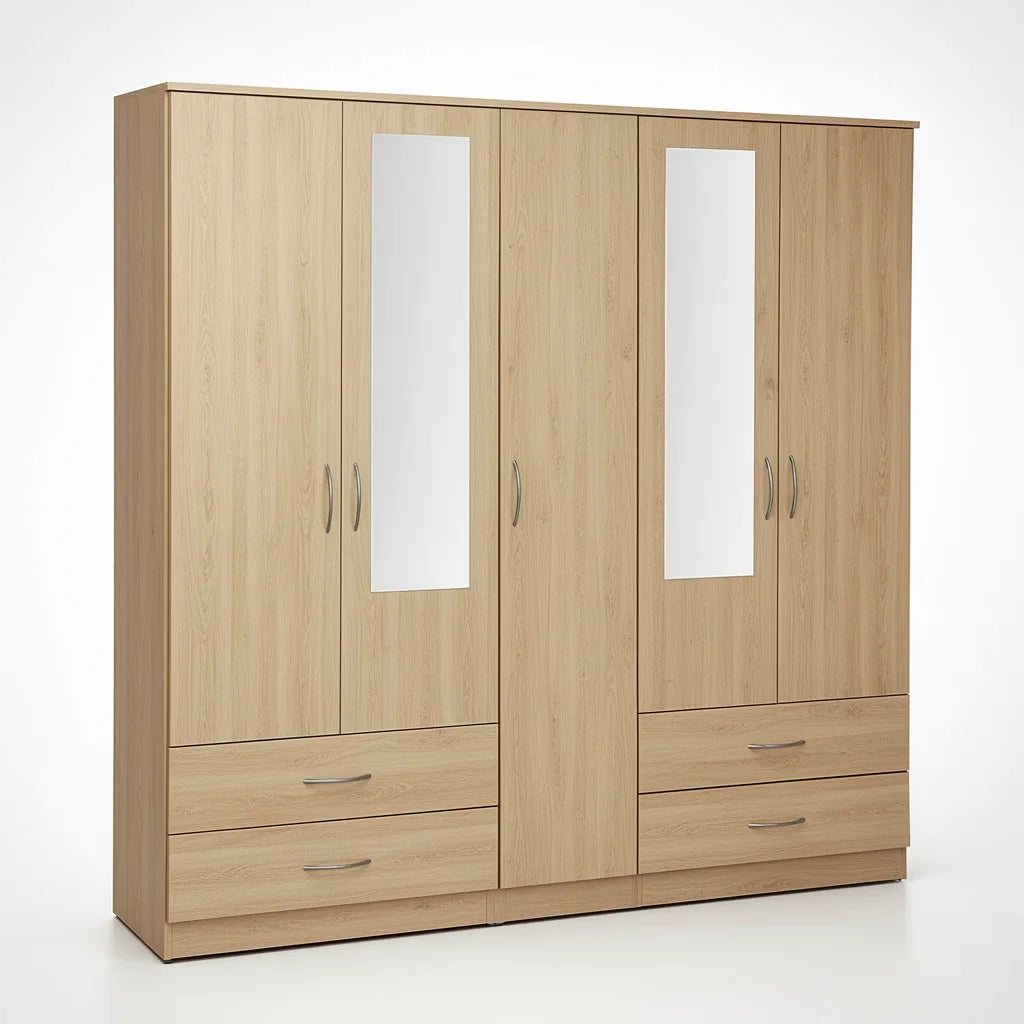2-HALF MIRROR 5 DOOR WARDROBE SET (Assembled)