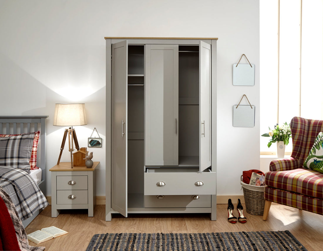 GFW Lancaster 2 Drawer 3 Door Wardrobe - Grey