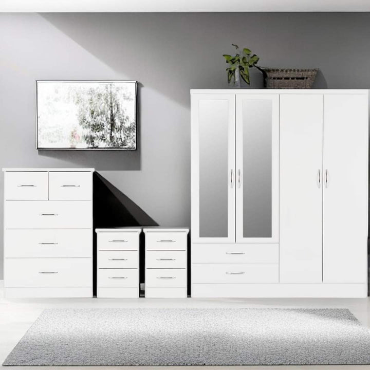 Modern Grey Mirrored Bedroom Furniture Set – Wardrobe, Chest of Drawers & Bedside Tables