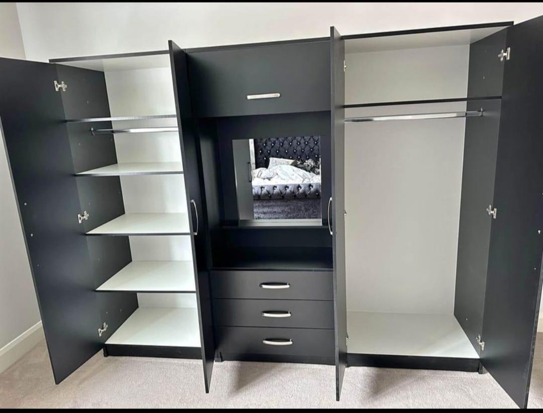 Modern 4-Door Triple Wardrobe Set with Integrated Vanity & Drawers