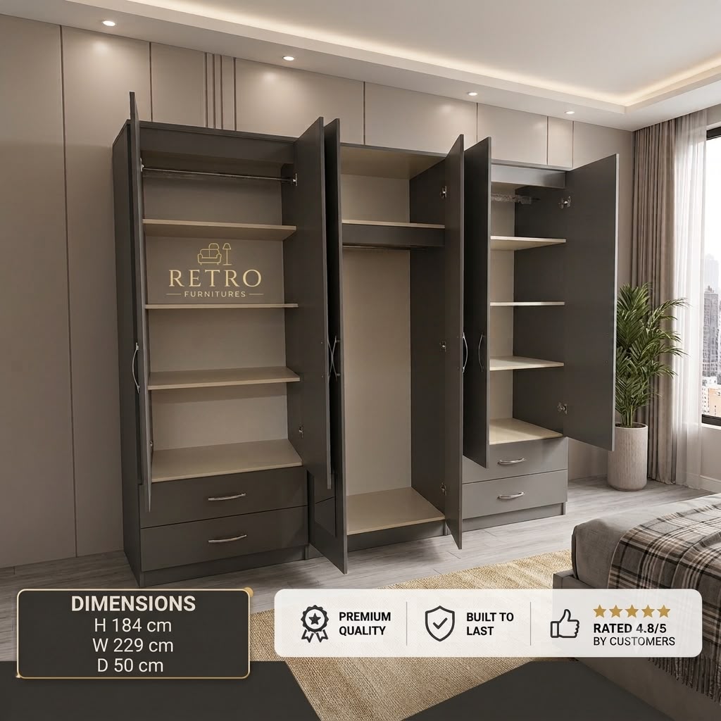 Modern Slate Grey & Charcoal 4-Piece Bedroom Furniture Set