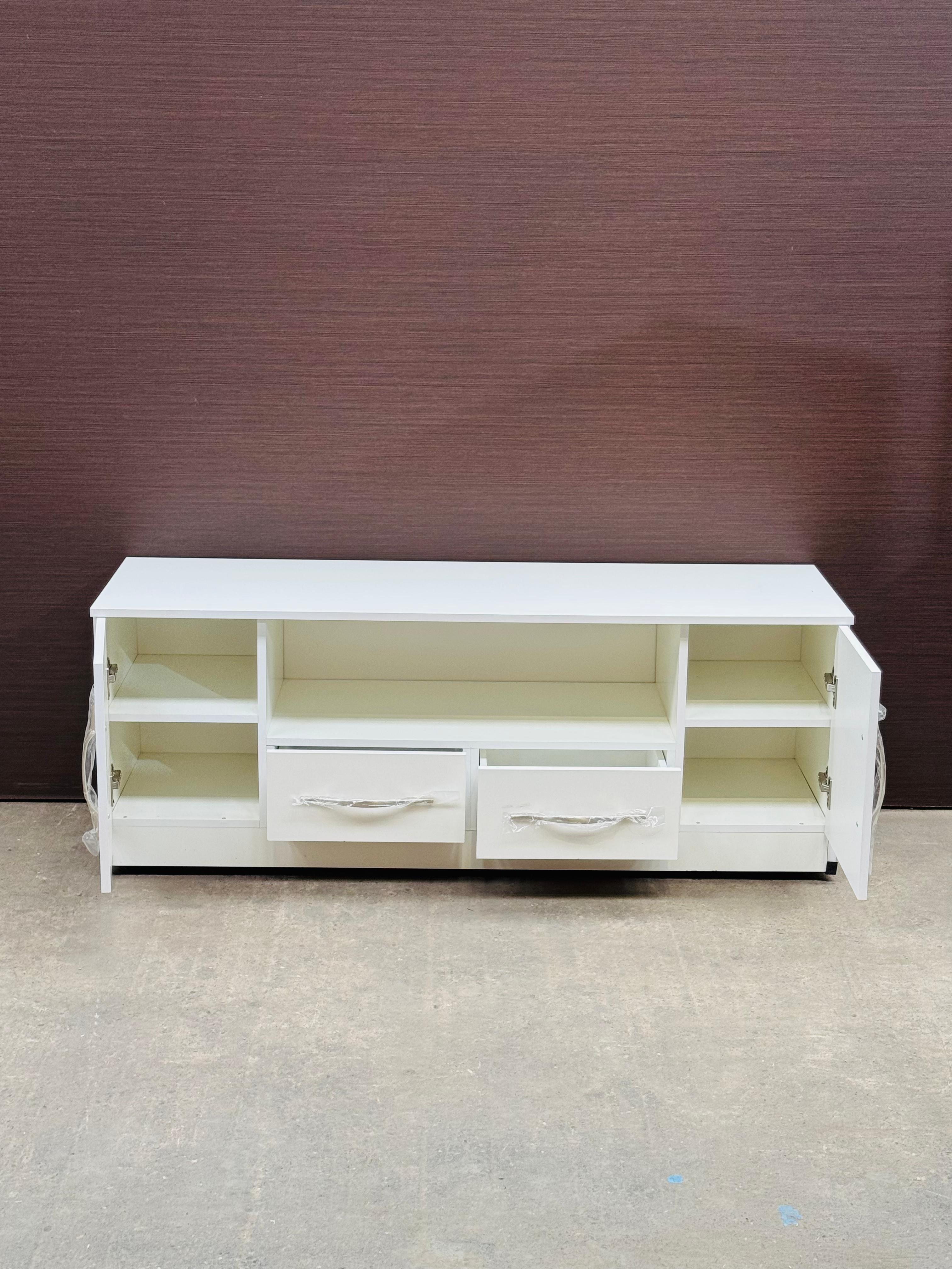 Modern TV Stand with 2 Drawers and Dual Side Cabinets