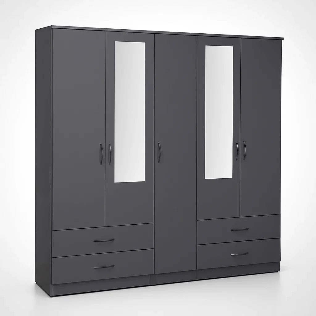 2-HALF MIRROR 5 DOOR WARDROBE SET (Assembled)