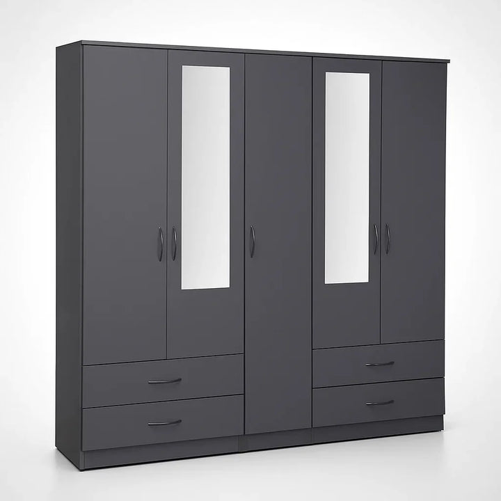 2-HALF MIRROR 5 DOOR WARDROBE SET (Assembled)