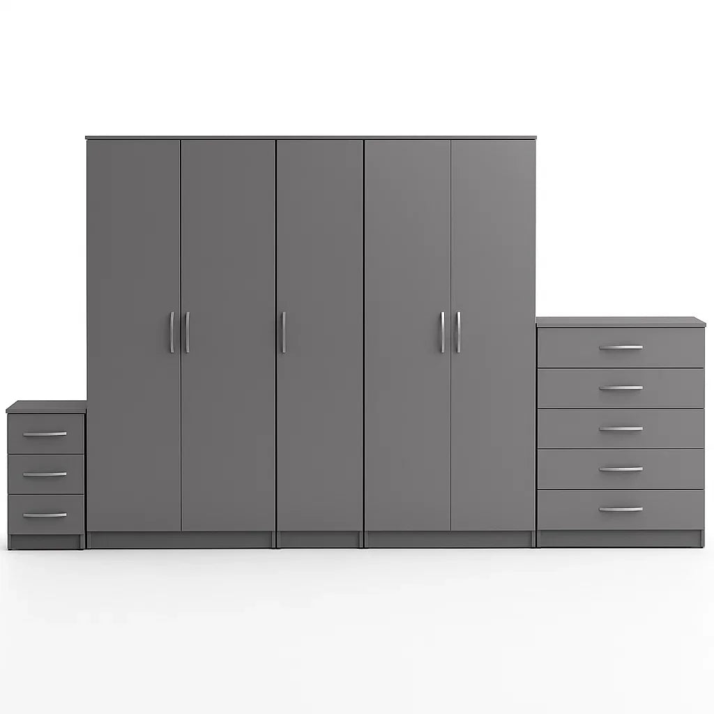 1-FULL MIRROR 5 DOOR WARDROBE SET (Assembled)