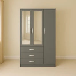 4 Door Mirror Wardrobe with 1 Chest and 2 Sidetables
