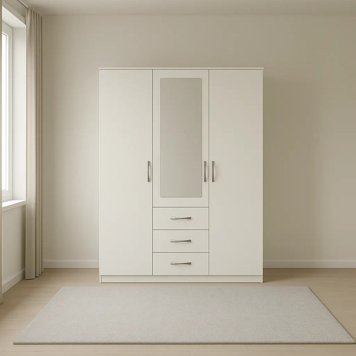 Elegant 3 Door Wardrobe with 1 Mirror and 3 Drawers