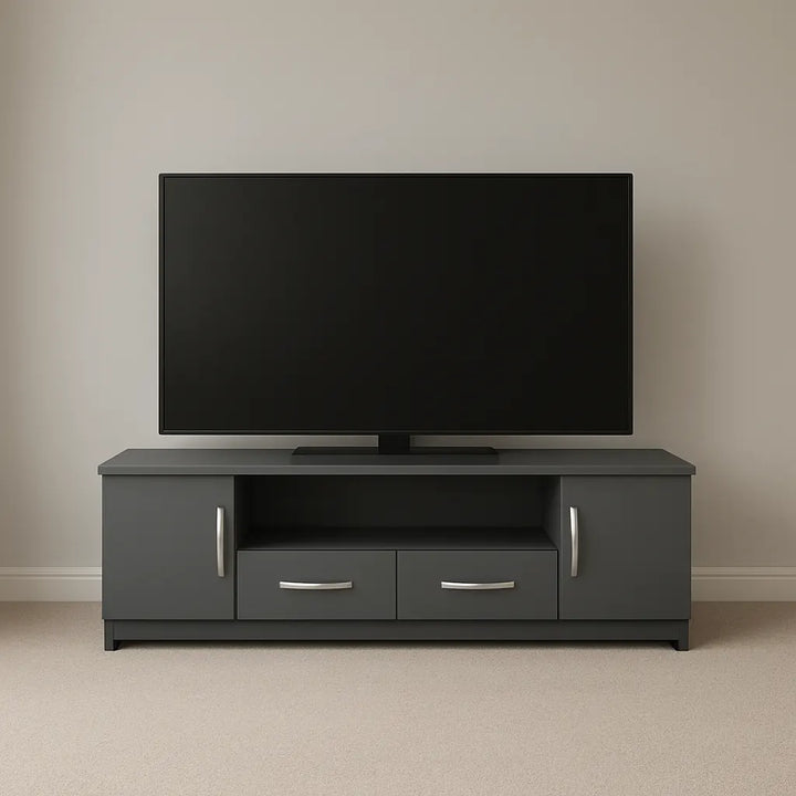 Modern TV Stand with 2 Drawers and Dual Side Cabinets
