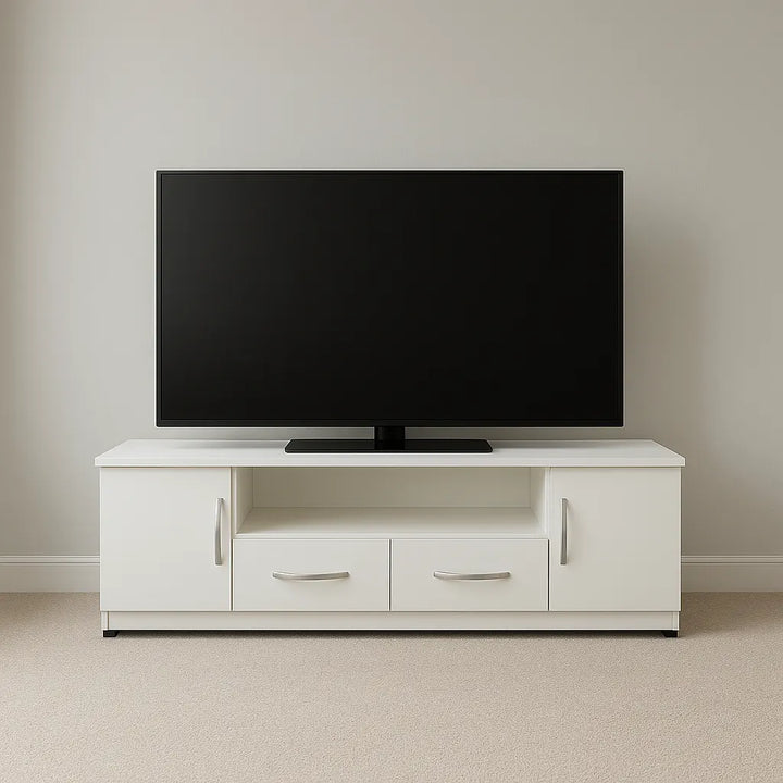 Modern TV Stand with 2 Drawers and Dual Side Cabinets